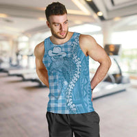 Blue Hawaii Palaka Cowboy Turtle Men Tank Top Hawaiian Paniolo Puakenikeni Maile Lei DT05 Blue - Polynesian Pride