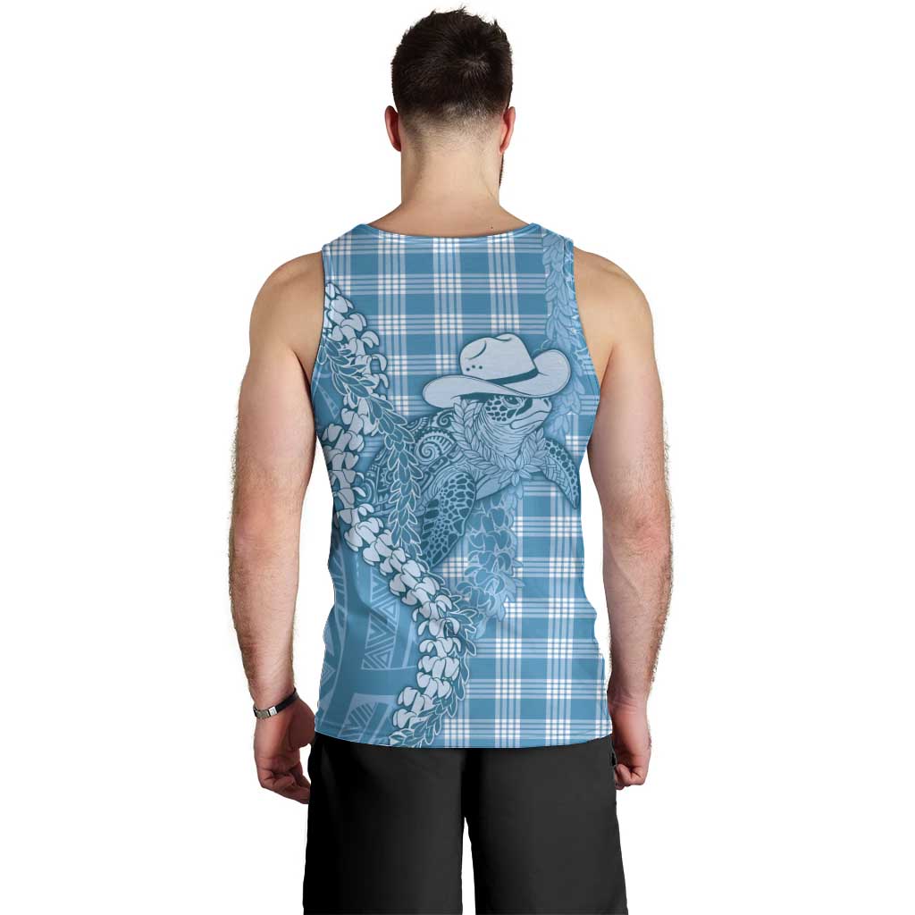 Blue Hawaii Palaka Cowboy Turtle Men Tank Top Hawaiian Paniolo Puakenikeni Maile Lei DT05 - Polynesian Pride