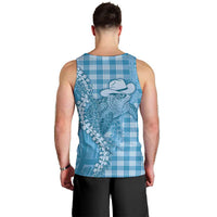 Blue Hawaii Palaka Cowboy Turtle Men Tank Top Hawaiian Paniolo Puakenikeni Maile Lei DT05 - Polynesian Pride
