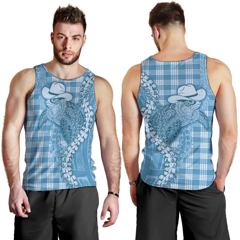 Blue Hawaii Palaka Cowboy Turtle Men Tank Top Hawaiian Paniolo Puakenikeni Maile Lei DT05 - Polynesian Pride