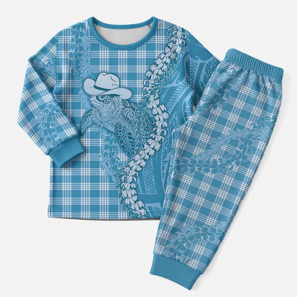 Blue Hawaii Palaka Cowboy Turtle Christmas Pajama Set Hawaiian Paniolo Puakenikeni Maile Lei DT05 Men Blue - Polynesian Pride