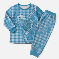 Blue Hawaii Palaka Cowboy Turtle Christmas Pajama Set Hawaiian Paniolo Puakenikeni Maile Lei DT05 Men Blue - Polynesian Pride