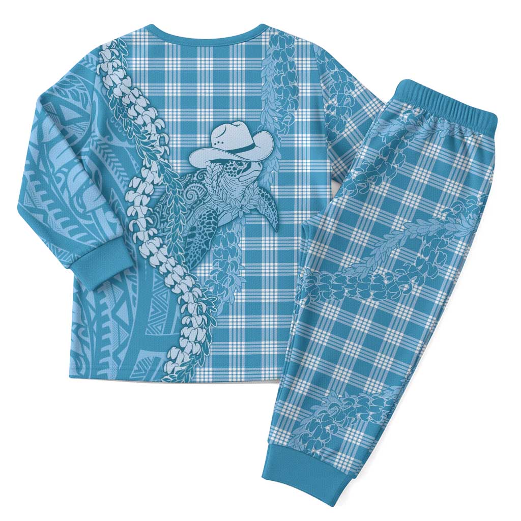 Blue Hawaii Palaka Cowboy Turtle Christmas Pajama Set Hawaiian Paniolo Puakenikeni Maile Lei DT05 - Polynesian Pride