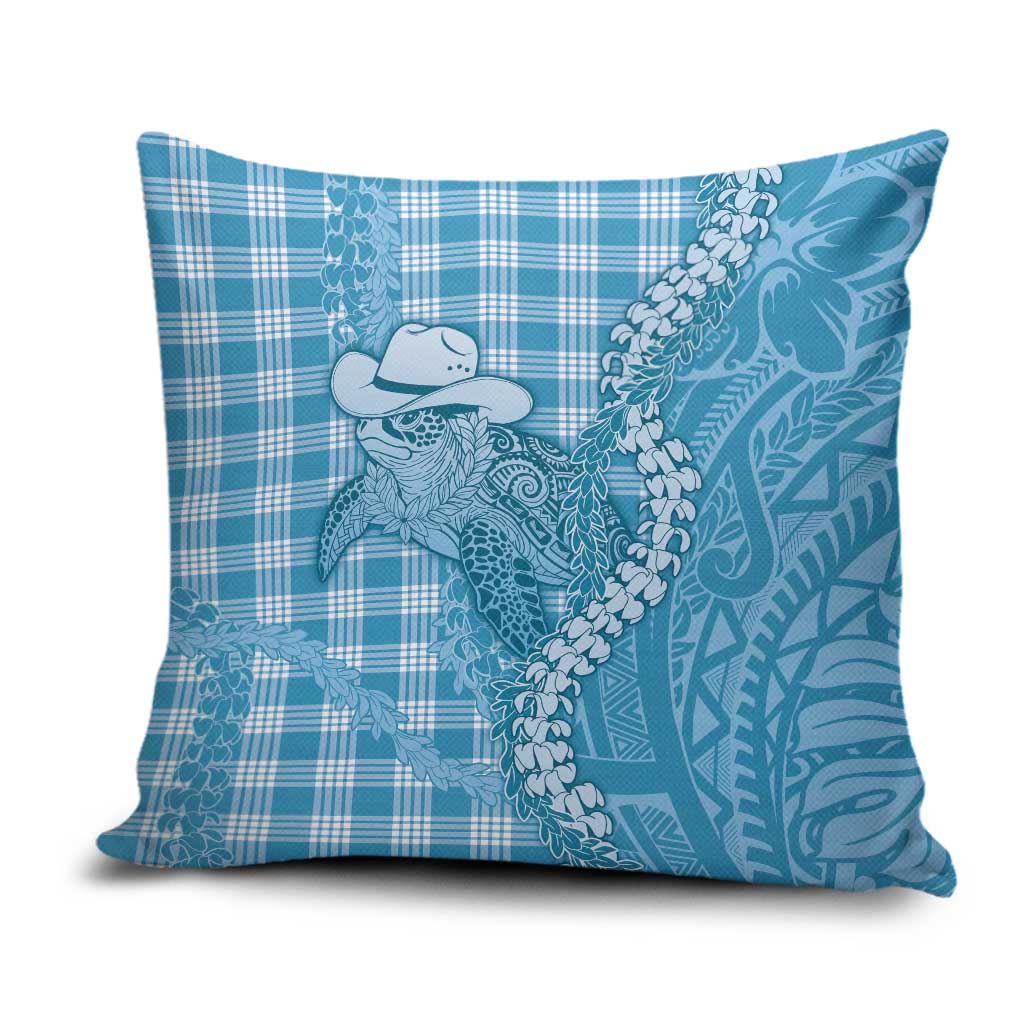 Blue Hawaii Palaka Cowboy Turtle Pillow Cover Hawaiian Paniolo Puakenikeni Maile Lei DT05 Blue - Polynesian Pride