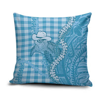 Blue Hawaii Palaka Cowboy Turtle Pillow Cover Hawaiian Paniolo Puakenikeni Maile Lei DT05 Blue - Polynesian Pride