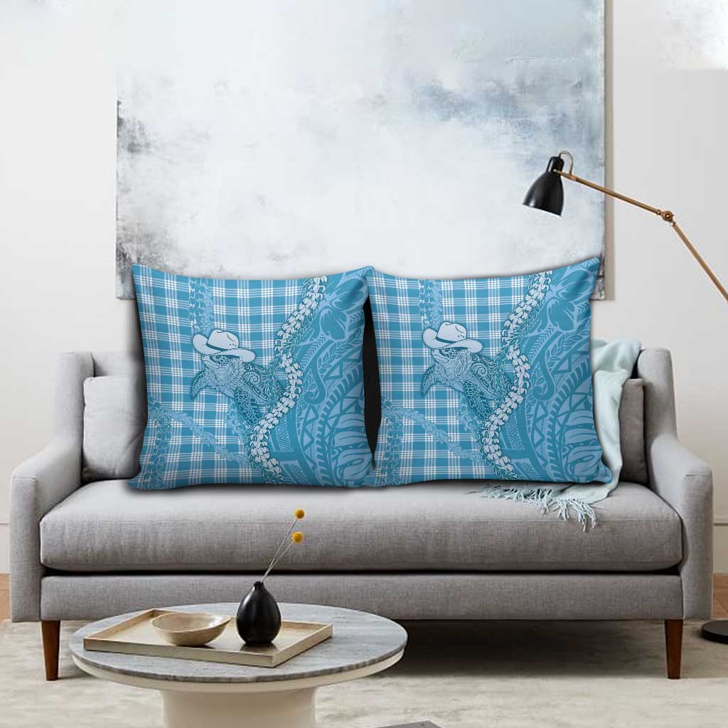 Blue Hawaii Palaka Cowboy Turtle Pillow Cover Hawaiian Paniolo Puakenikeni Maile Lei DT05 - Polynesian Pride