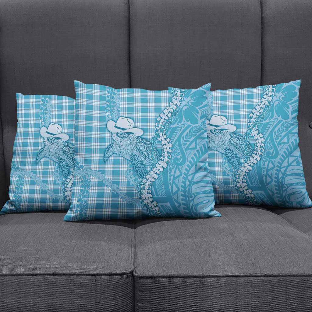 Blue Hawaii Palaka Cowboy Turtle Pillow Cover Hawaiian Paniolo Puakenikeni Maile Lei DT05 - Polynesian Pride
