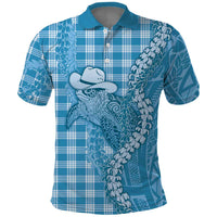 Blue Hawaii Palaka Cowboy Turtle Polo Shirt Hawaiian Paniolo Puakenikeni Maile Lei DT05 Blue - Polynesian Pride