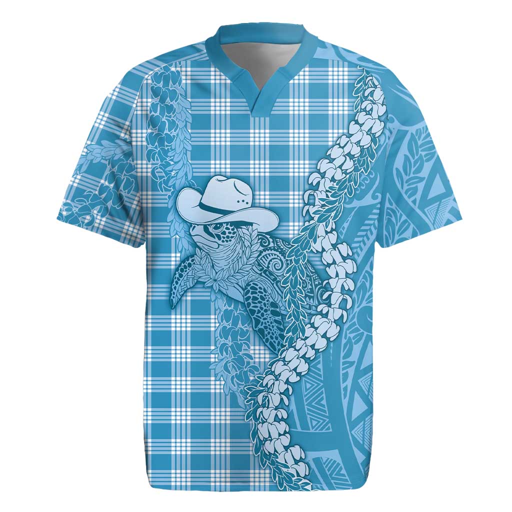 Blue Hawaii Palaka Cowboy Turtle Rugby Jersey Hawaiian Paniolo Puakenikeni Maile Lei DT05 Blue - Polynesian Pride