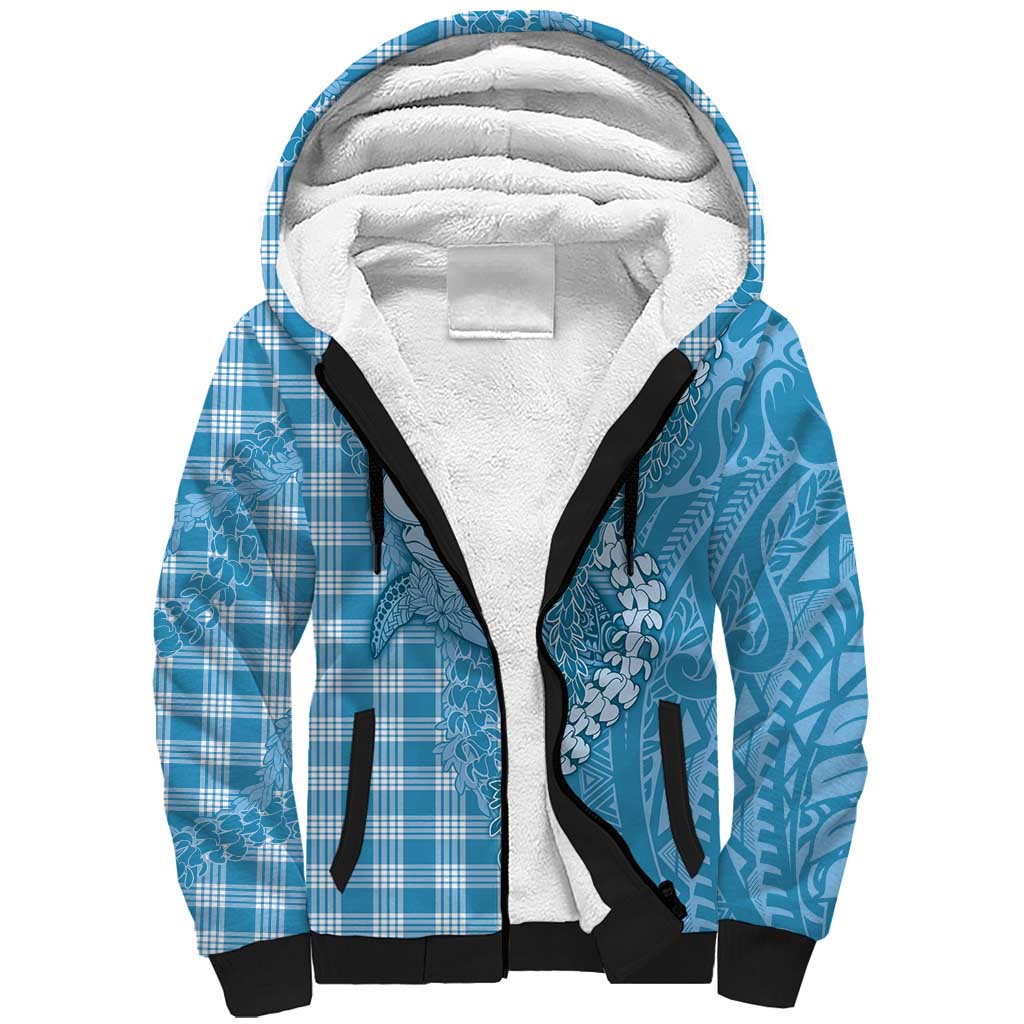 Blue Hawaii Palaka Cowboy Turtle Sherpa Hoodie Hawaiian Paniolo Puakenikeni Maile Lei DT05 Unisex Blue - Polynesian Pride