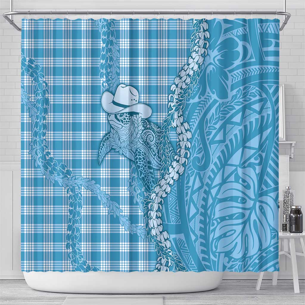 Blue Hawaii Palaka Cowboy Turtle Shower Curtain Hawaiian Paniolo Puakenikeni Maile Lei DT05 - Polynesian Pride