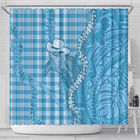 Blue Hawaii Palaka Cowboy Turtle Shower Curtain Hawaiian Paniolo Puakenikeni Maile Lei DT05 - Polynesian Pride