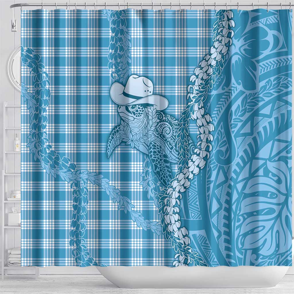 Blue Hawaii Palaka Cowboy Turtle Shower Curtain Hawaiian Paniolo Puakenikeni Maile Lei DT05 - Polynesian Pride