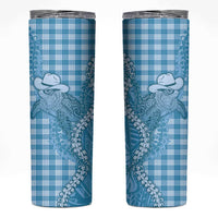 Blue Hawaii Palaka Cowboy Turtle Skinny Tumbler Hawaiian Paniolo Puakenikeni Maile Lei DT05 Blue - Polynesian Pride