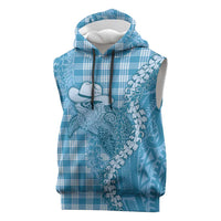 Blue Hawaii Palaka Cowboy Turtle Sleeveless Hoodie Hawaiian Paniolo Puakenikeni Maile Lei DT05 Blue - Polynesian Pride