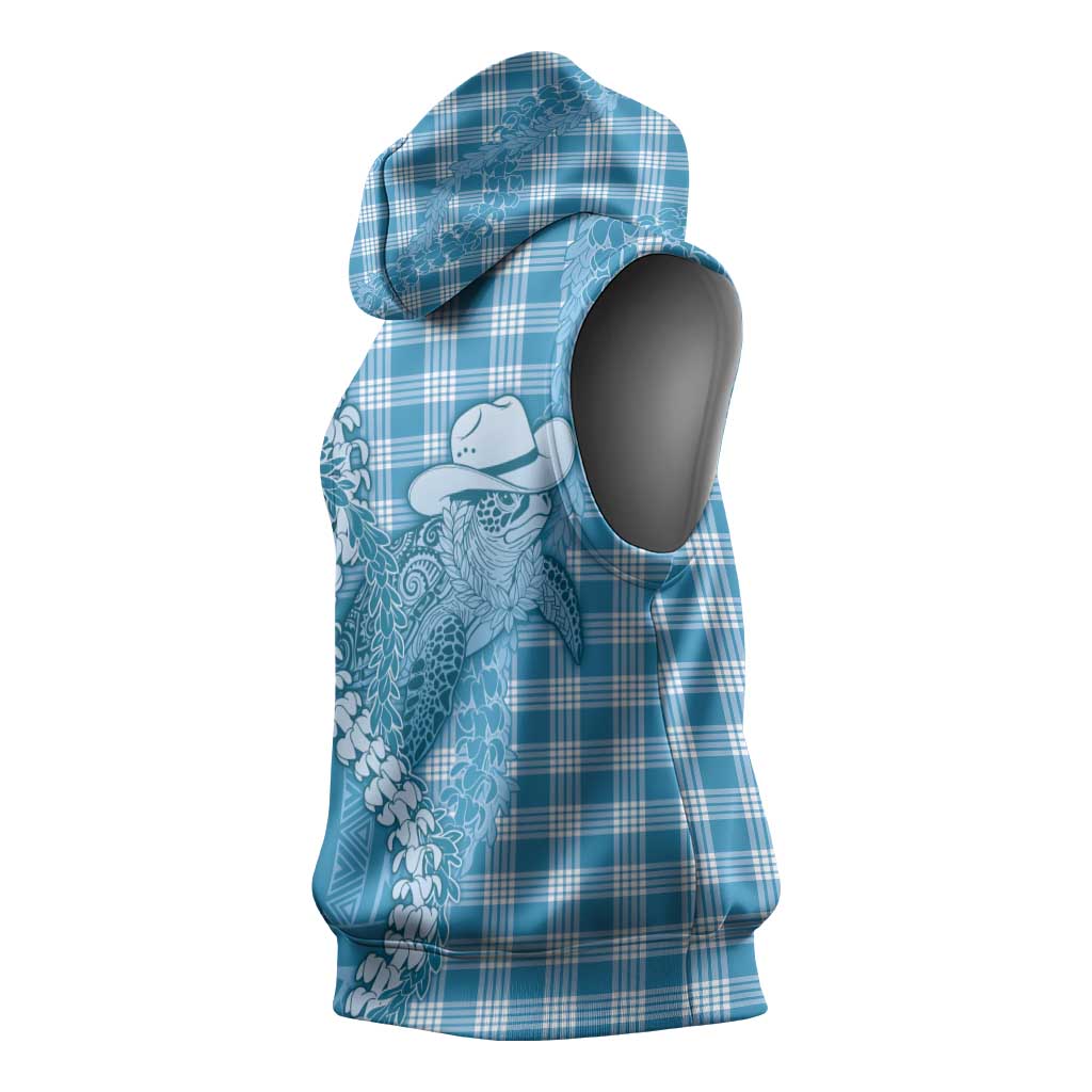 Blue Hawaii Palaka Cowboy Turtle Sleeveless Hoodie Hawaiian Paniolo Puakenikeni Maile Lei DT05 - Polynesian Pride