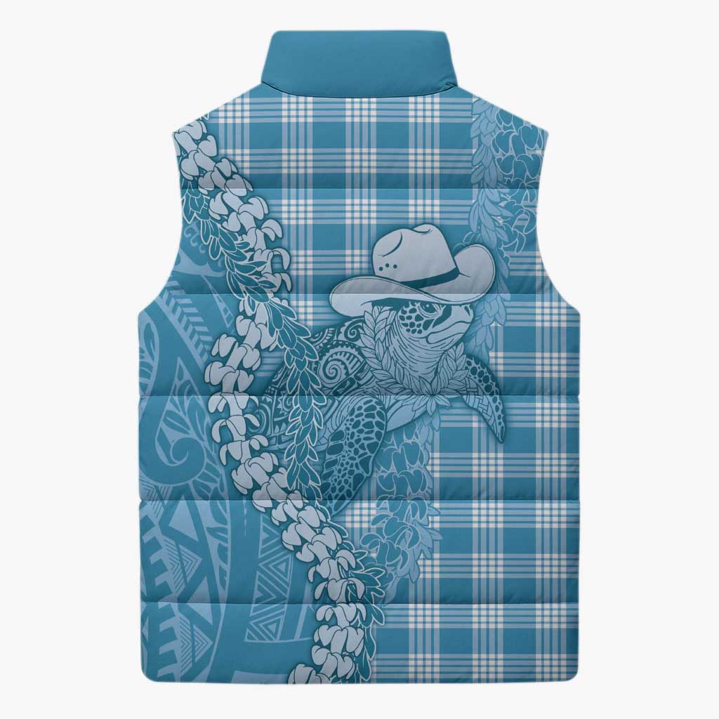 Blue Hawaii Palaka Cowboy Turtle Sleeveless Puffer Jacket Hawaiian Paniolo Puakenikeni Maile Lei DT05 - Polynesian Pride