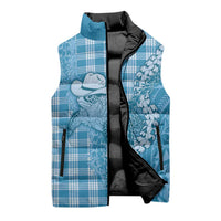 Blue Hawaii Palaka Cowboy Turtle Sleeveless Puffer Jacket Hawaiian Paniolo Puakenikeni Maile Lei DT05 - Polynesian Pride