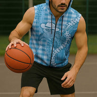 Blue Hawaii Palaka Cowboy Turtle Sleeveless Zip Hoodie Hawaiian Paniolo Puakenikeni Maile Lei DT05 - Polynesian Pride