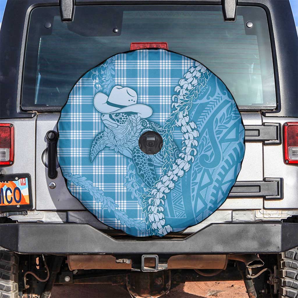 Blue Hawaii Palaka Cowboy Turtle Spare Tire Cover Hawaiian Paniolo Puakenikeni Maile Lei DT05 Blue - Polynesian Pride