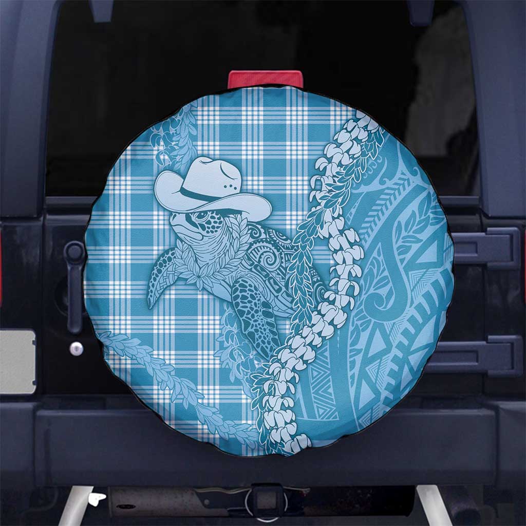 Blue Hawaii Palaka Cowboy Turtle Spare Tire Cover Hawaiian Paniolo Puakenikeni Maile Lei DT05 No hole Blue - Polynesian Pride