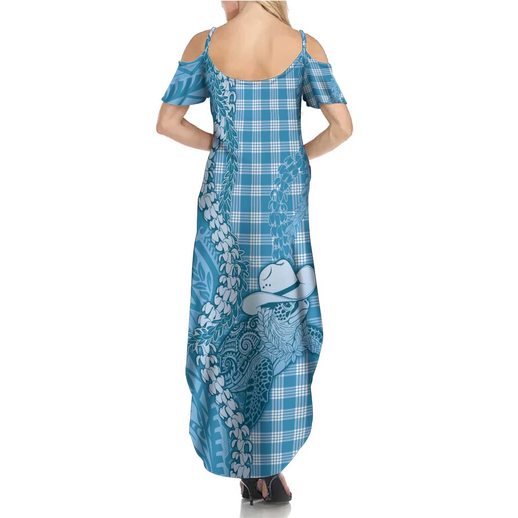 Blue Hawaii Palaka Cowboy Turtle Summer Maxi Dress Hawaiian Paniolo Puakenikeni Maile Lei DT05 - Polynesian Pride