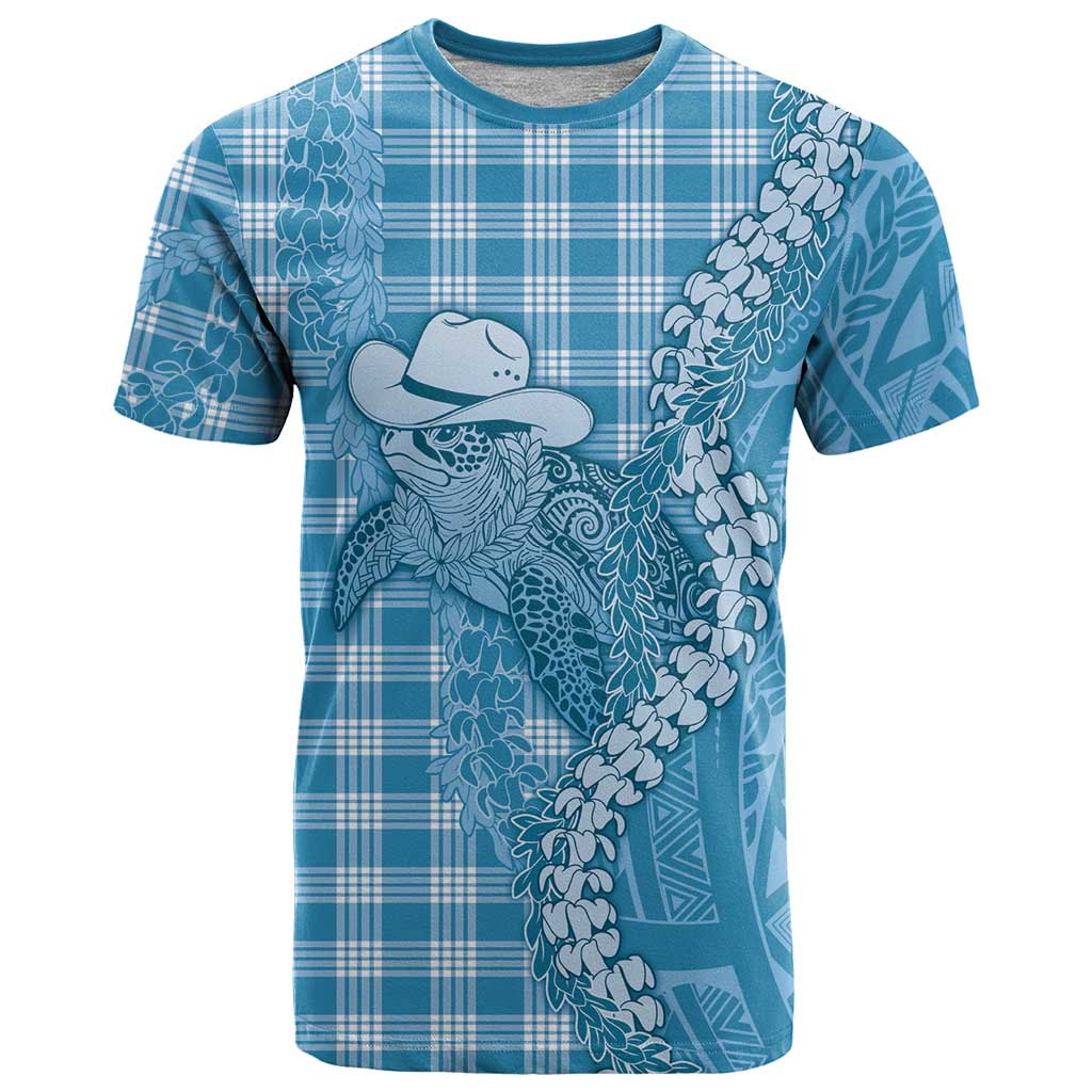 Blue Hawaii Palaka Cowboy Turtle T Shirt Hawaiian Paniolo Puakenikeni Maile Lei DT05 Blue - Polynesian Pride