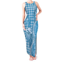 Blue Hawaii Palaka Cowboy Turtle Tank Maxi Dress Hawaiian Paniolo Puakenikeni Maile Lei DT05 Women Blue - Polynesian Pride