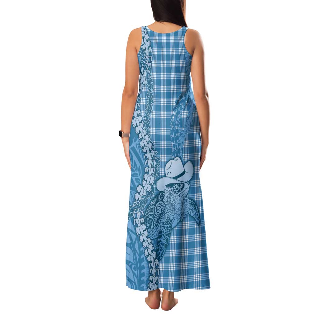 Blue Hawaii Palaka Cowboy Turtle Tank Maxi Dress Hawaiian Paniolo Puakenikeni Maile Lei DT05 - Polynesian Pride