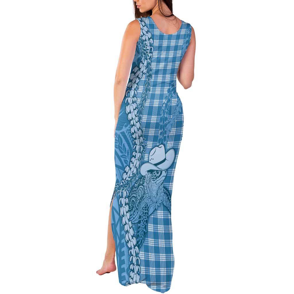 Blue Hawaii Palaka Cowboy Turtle Tank Maxi Dress Hawaiian Paniolo Puakenikeni Maile Lei DT05 - Polynesian Pride