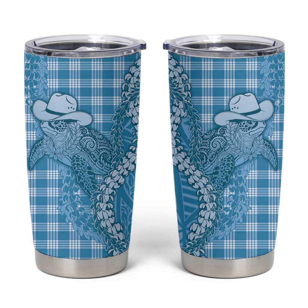 Blue Hawaii Palaka Cowboy Turtle Tumbler Cup Hawaiian Paniolo Puakenikeni Maile Lei DT05 Blue - Polynesian Pride