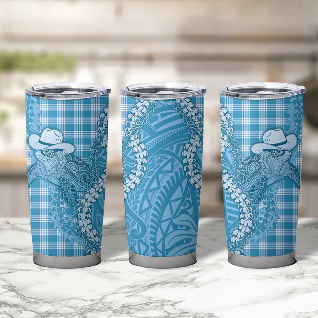 Blue Hawaii Palaka Cowboy Turtle Tumbler Cup Hawaiian Paniolo Puakenikeni Maile Lei DT05 - Polynesian Pride