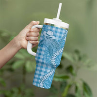 Blue Hawaii Palaka Cowboy Turtle Tumbler With Handle Hawaiian Paniolo Puakenikeni Maile Lei DT05 - Polynesian Pride