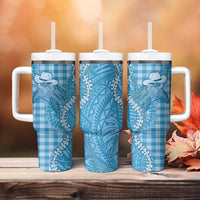 Blue Hawaii Palaka Cowboy Turtle Tumbler With Handle Hawaiian Paniolo Puakenikeni Maile Lei DT05 - Polynesian Pride