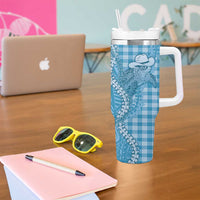 Blue Hawaii Palaka Cowboy Turtle Tumbler With Handle Hawaiian Paniolo Puakenikeni Maile Lei DT05 - Polynesian Pride