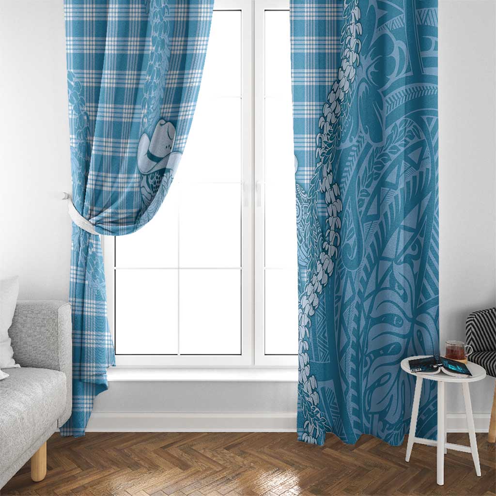 Blue Hawaii Palaka Cowboy Turtle Window Curtain Hawaiian Paniolo Puakenikeni Maile Lei - Polynesian Pride