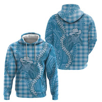 Blue Hawaii Palaka Cowboy Turtle Zip Hoodie Hawaiian Paniolo Puakenikeni Maile Lei DT05 - Polynesian Pride
