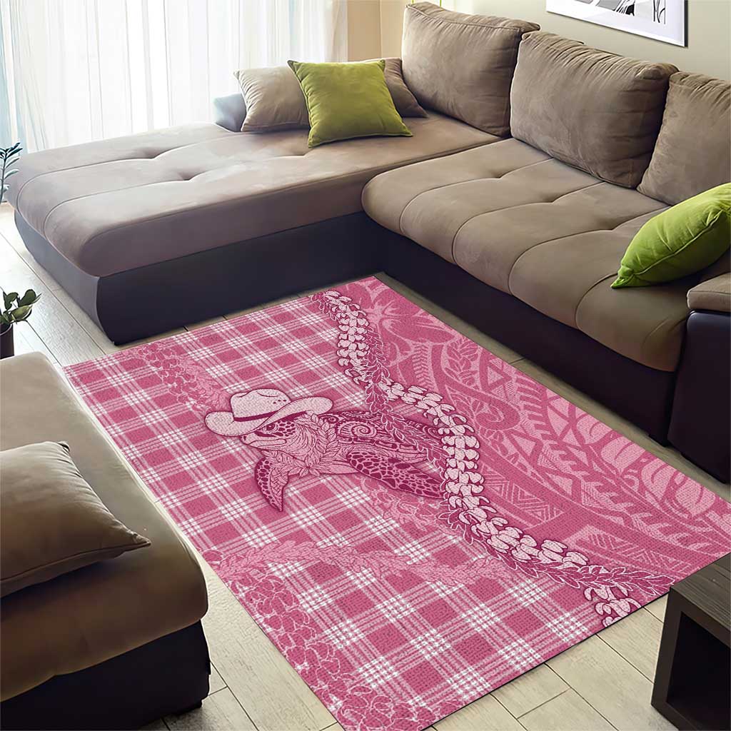 Pink Hawaii Palaka Cowboy Turtle Area Rug Hawaiian Paniolo Puakenikeni Maile Lei DT05 - Polynesian Pride