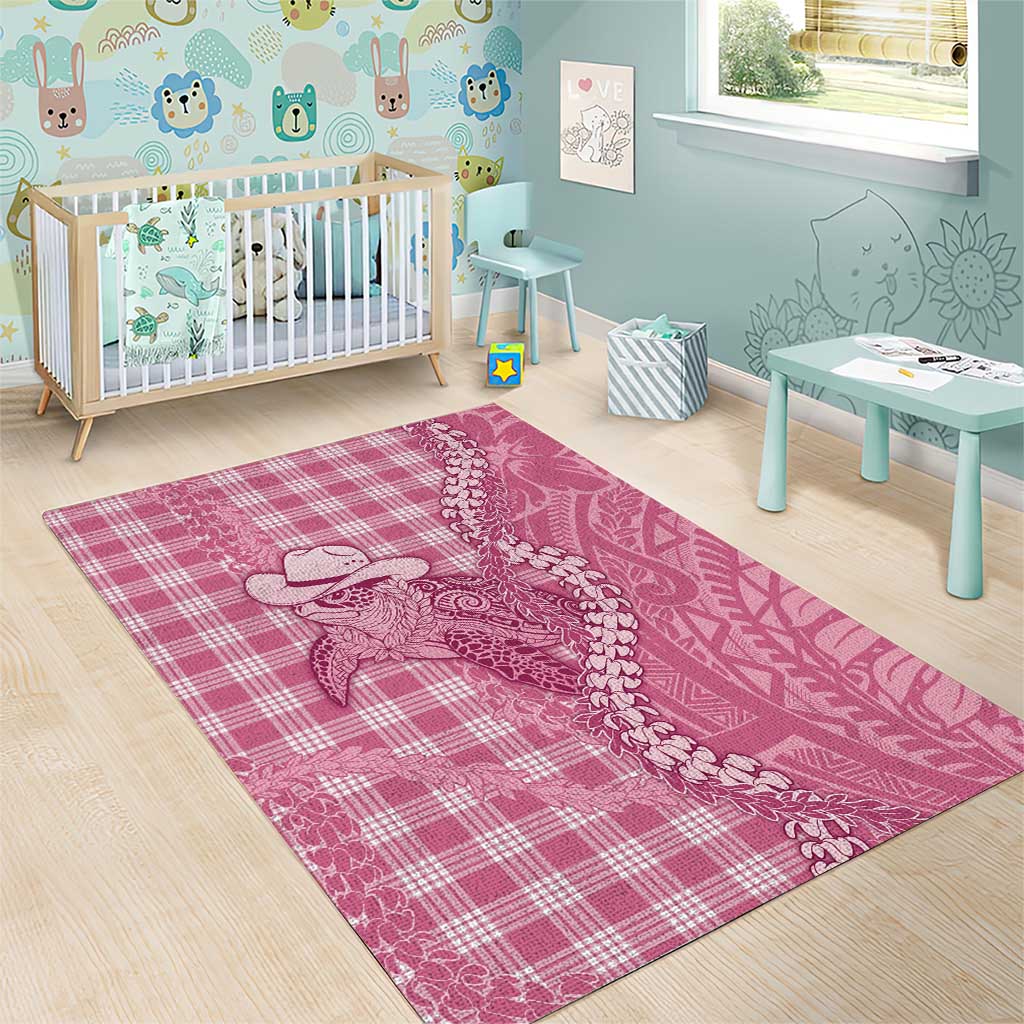Pink Hawaii Palaka Cowboy Turtle Area Rug Hawaiian Paniolo Puakenikeni Maile Lei DT05 - Polynesian Pride