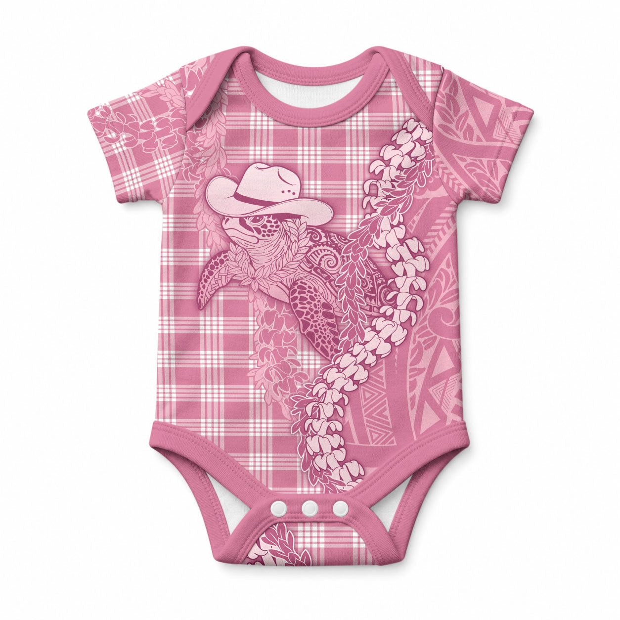 Pink Hawaii Palaka Cowboy Turtle Baby Onesie Hawaiian Paniolo Puakenikeni Maile Lei
