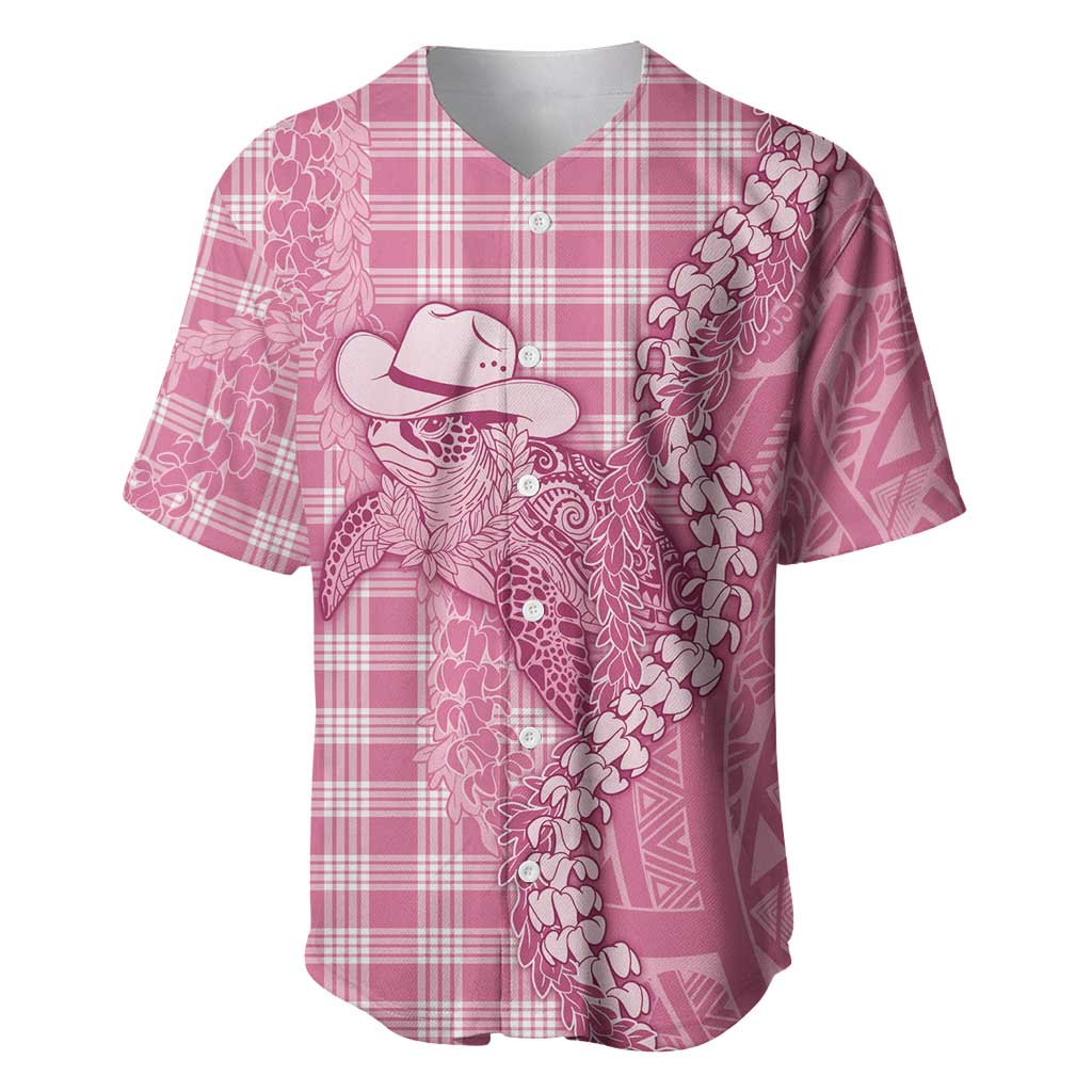 Pink Hawaii Palaka Cowboy Turtle Baseball Jersey Hawaiian Paniolo Puakenikeni Maile Lei - Polynesian Pride