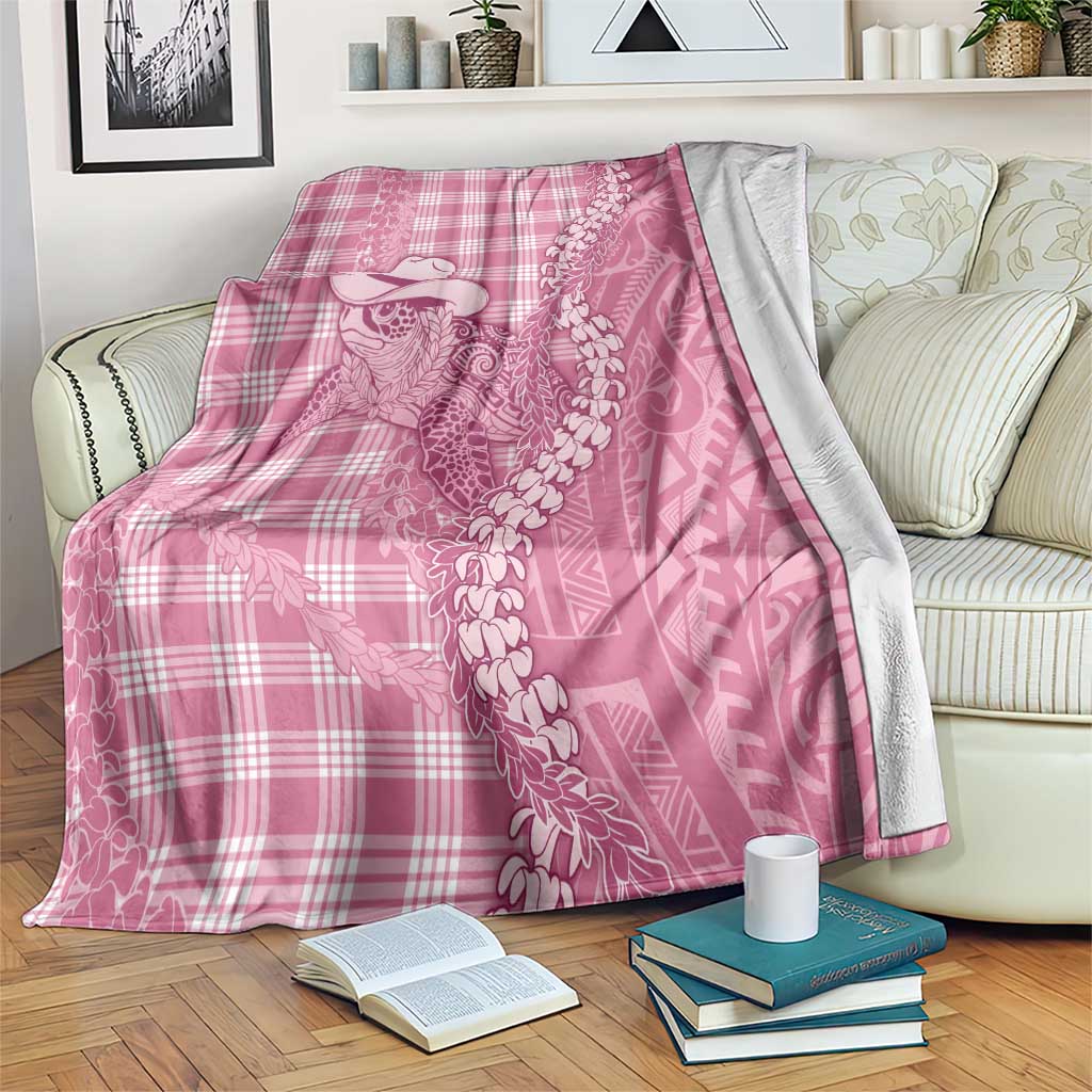 Pink Hawaii Palaka Cowboy Turtle Blanket Hawaiian Paniolo Puakenikeni Maile Lei - Polynesian Pride