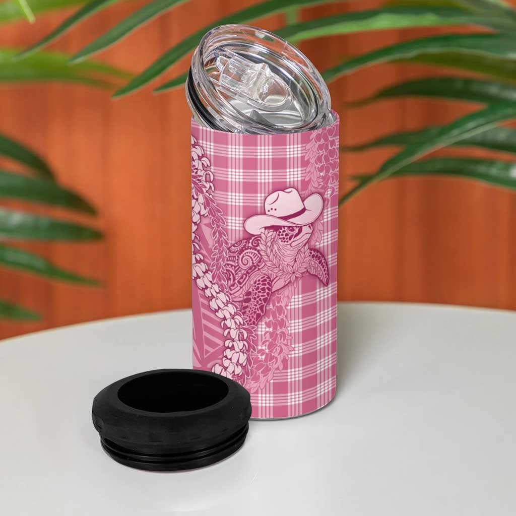 Pink Hawaii Palaka Cowboy Turtle 4 in 1 Can Cooler Tumbler Hawaiian Paniolo Puakenikeni Maile Lei DT05 - Polynesian Pride