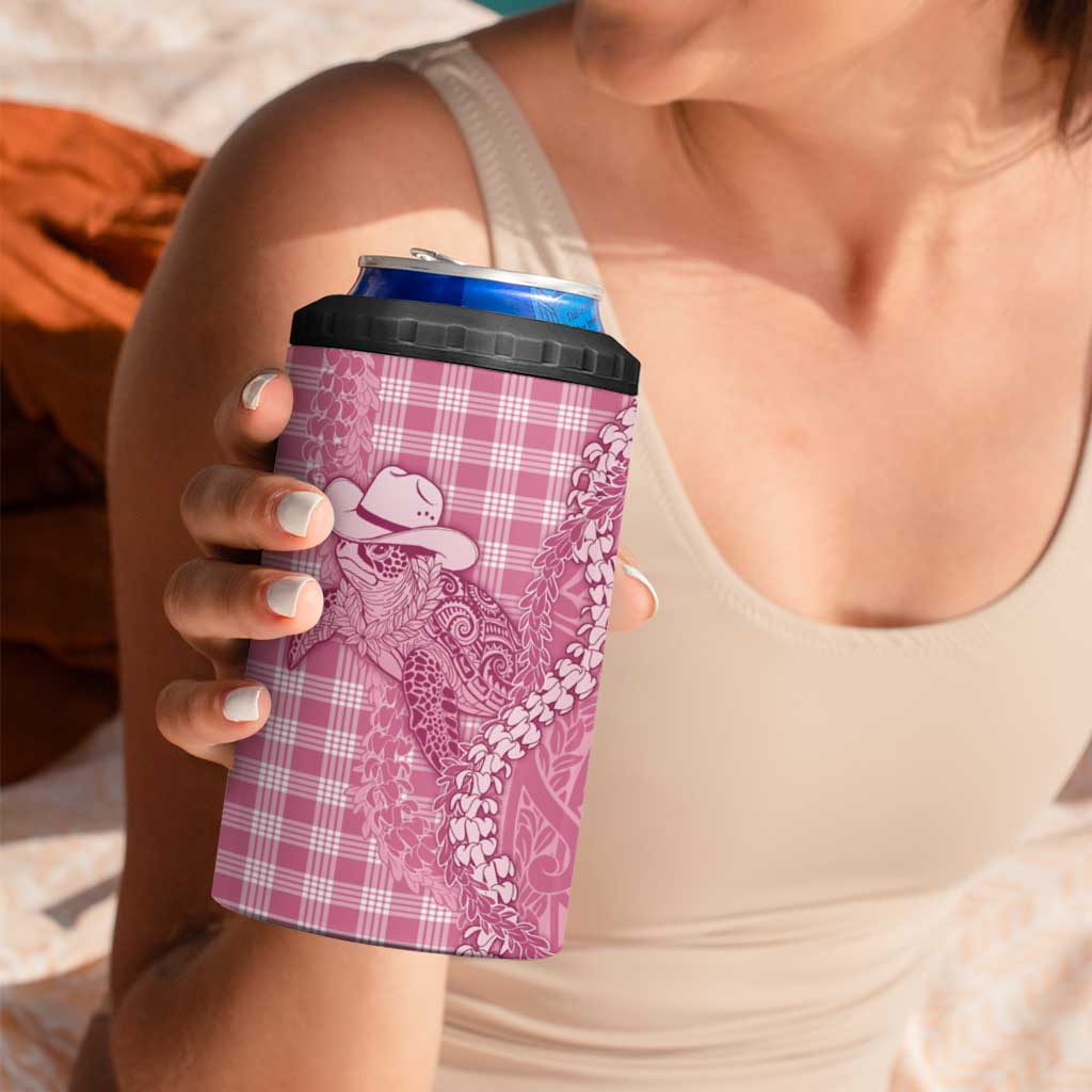 Pink Hawaii Palaka Cowboy Turtle 4 in 1 Can Cooler Tumbler Hawaiian Paniolo Puakenikeni Maile Lei DT05 - Polynesian Pride