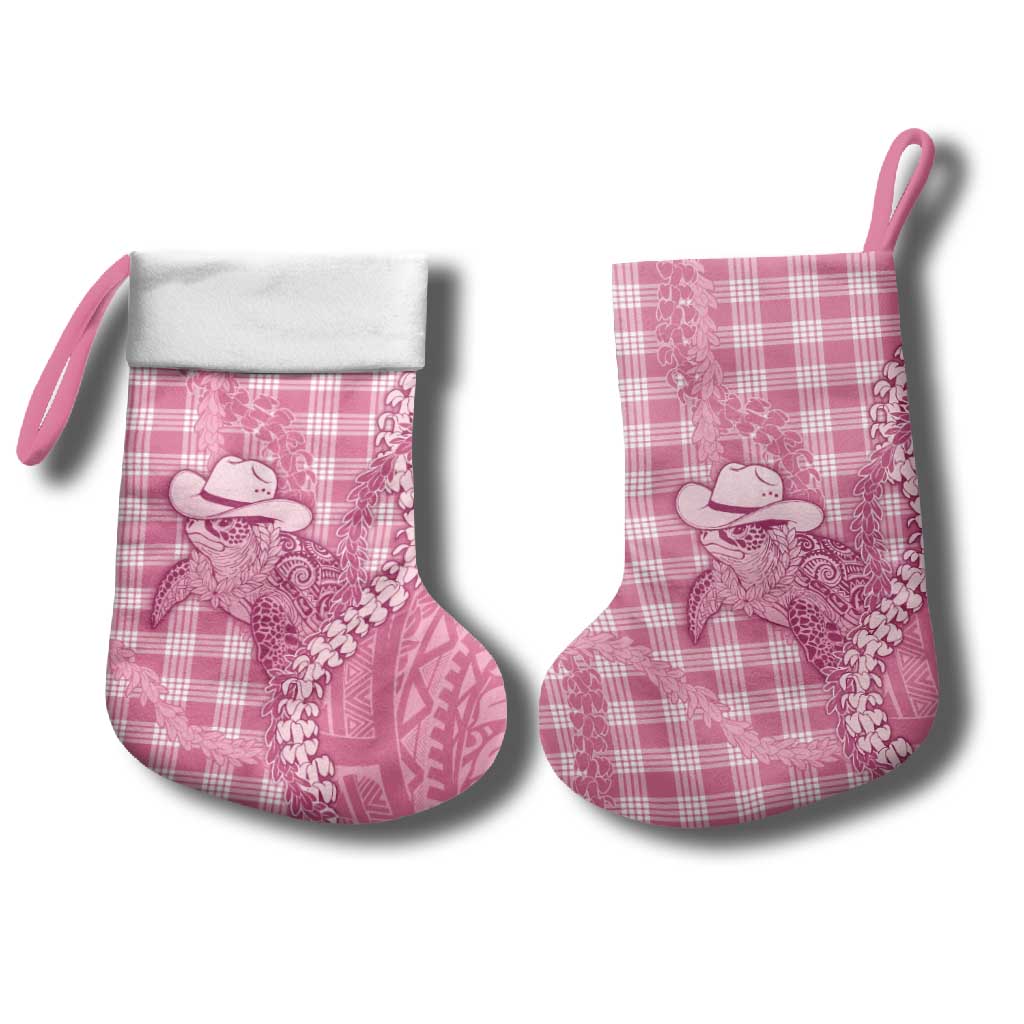 Pink Hawaii Palaka Cowboy Turtle Christmas Stocking Hawaiian Paniolo Puakenikeni Maile Lei DT05 - Polynesian Pride