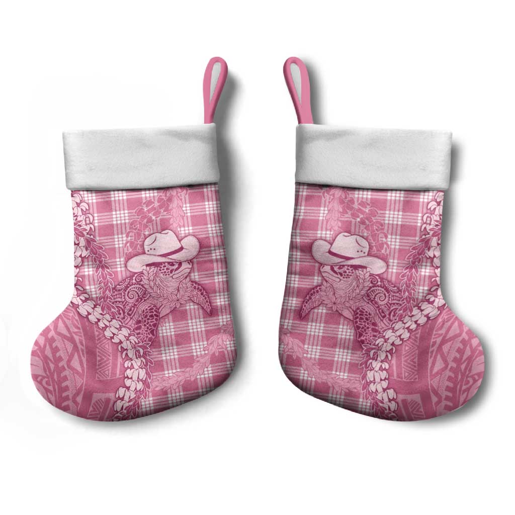 Pink Hawaii Palaka Cowboy Turtle Christmas Stocking Hawaiian Paniolo Puakenikeni Maile Lei DT05 - Polynesian Pride