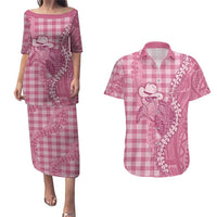 Pink Hawaii Palaka Cowboy Turtle Couples Matching Puletasi and Hawaiian Shirt Hawaiian Paniolo Puakenikeni Maile Lei DT05 Pink - Polynesian Pride