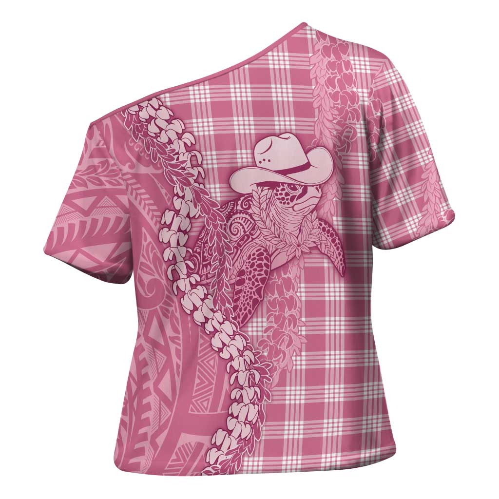 Pink Hawaii Palaka Cowboy Turtle Cross Shoulder Shirt Hawaiian Paniolo Puakenikeni Maile Lei DT05 - Polynesian Pride