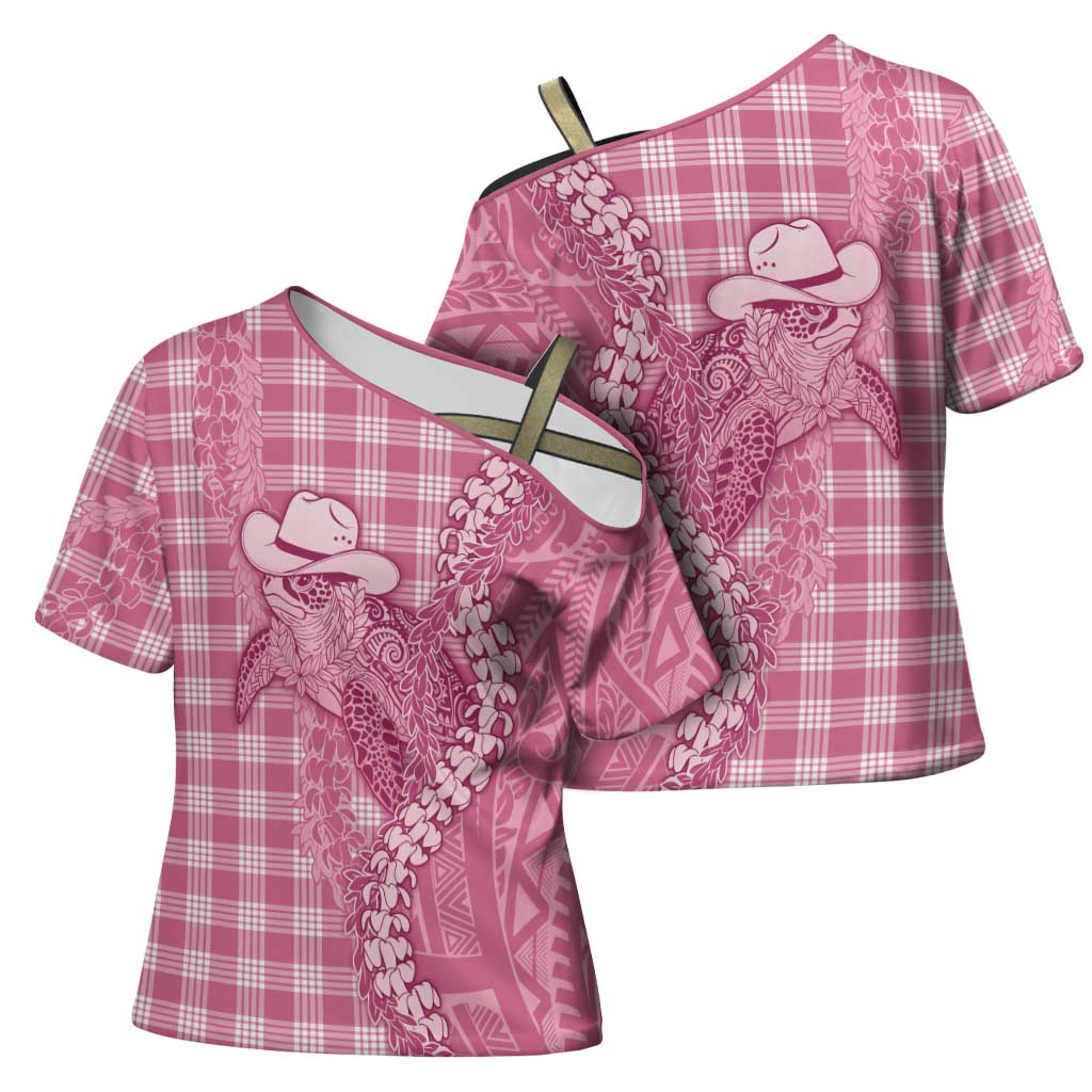 Pink Hawaii Palaka Cowboy Turtle Cross Shoulder Shirt Hawaiian Paniolo Puakenikeni Maile Lei DT05 - Polynesian Pride