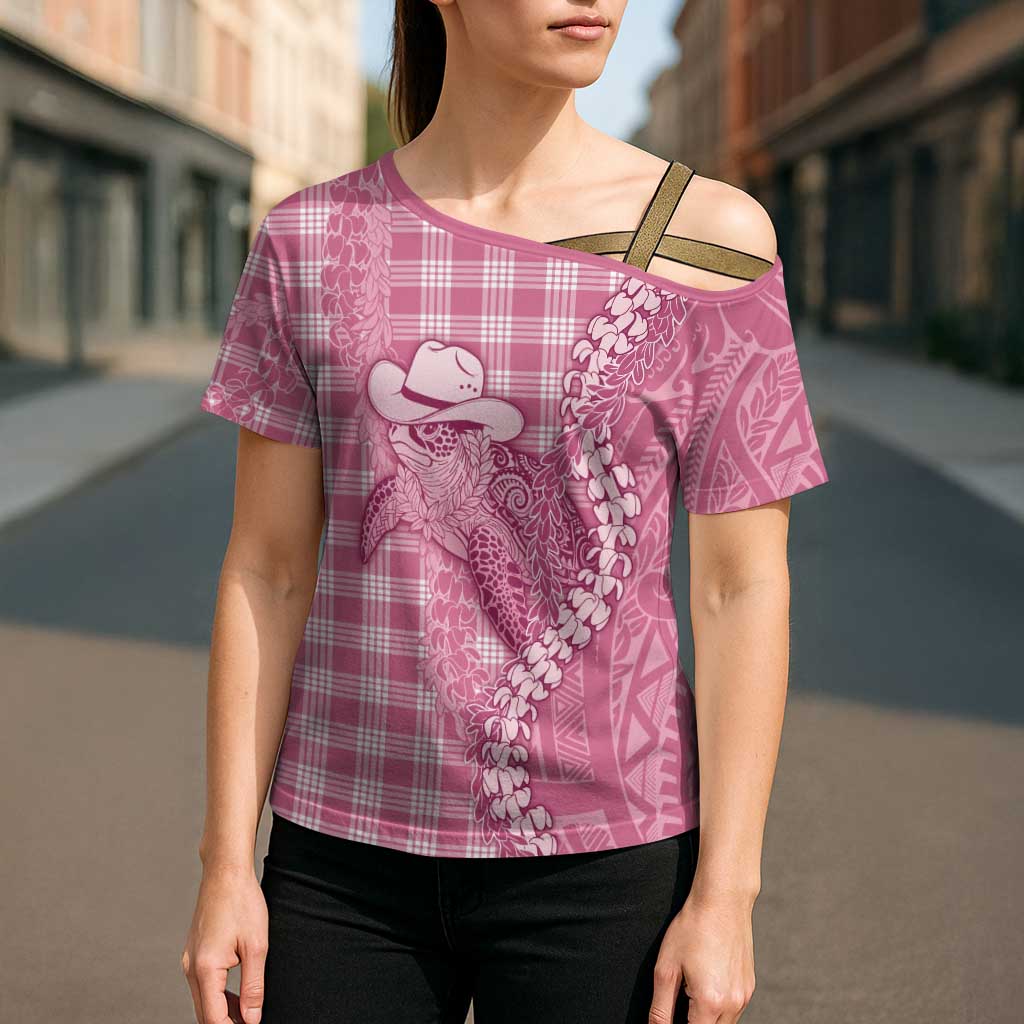 Pink Hawaii Palaka Cowboy Turtle Cross Shoulder Shirt Hawaiian Paniolo Puakenikeni Maile Lei DT05 - Polynesian Pride